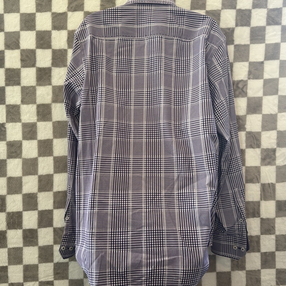 Bugatchi Uomo Purple & White  Plaid Button-Up Shirt 100% Cotton Size M/Medium - Picture 6 of 7